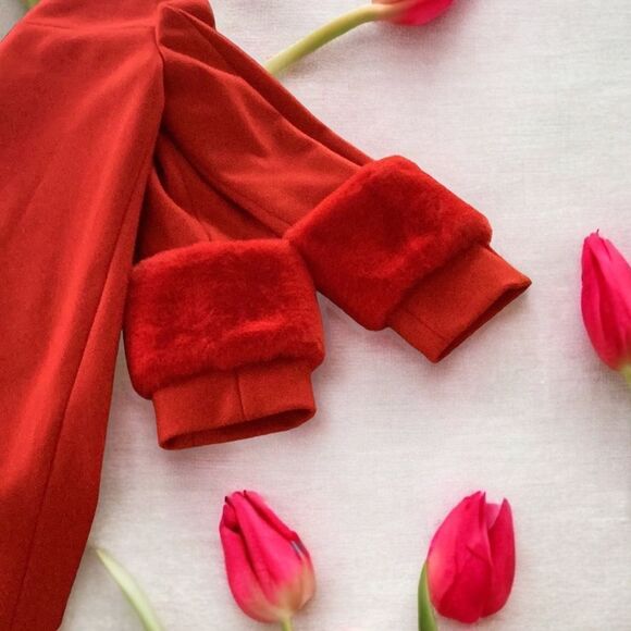 ANN TAYLOR FACTORY RED COAT JACKET FAUX FUR SLEEVES SMALL - Picture 9 of 9